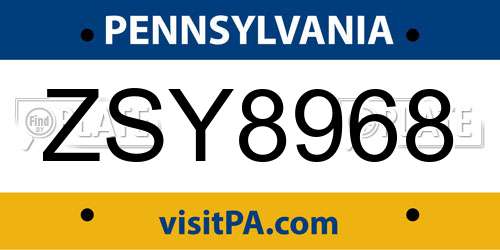 ZSY8968 Pennsylvania License Plate