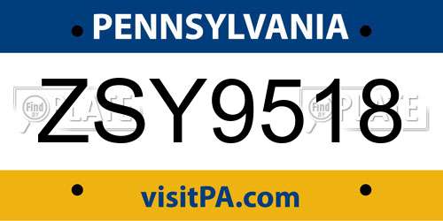 ZSY9518 Pennsylvania License Plate
