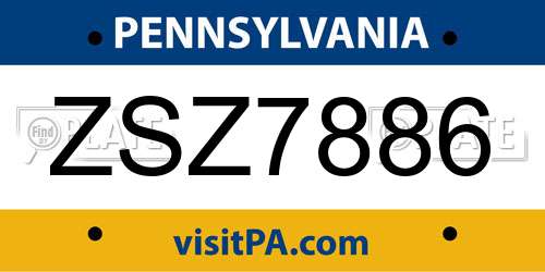 ZSZ7886 Pennsylvania License Plate