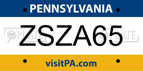 ZSZA65 Pennsylvania License Plate