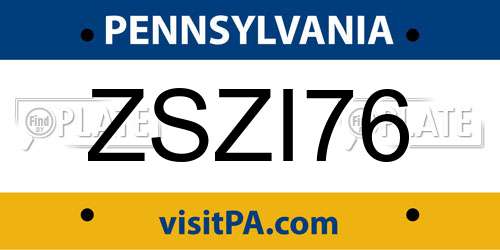 ZSZI76 Pennsylvania License Plate