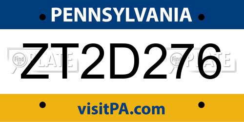 ZT2D276 Pennsylvania License Plate