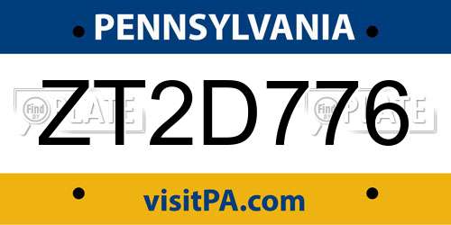 ZT2D776 Pennsylvania License Plate