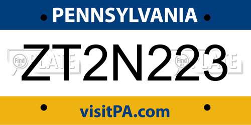 ZT2N223 Pennsylvania License Plate