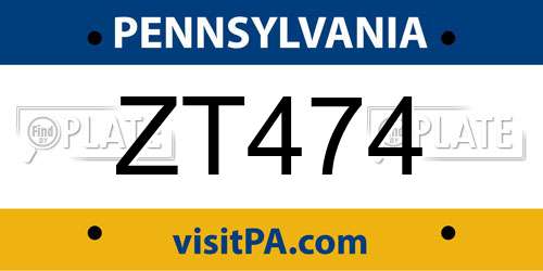ZT474 Pennsylvania License Plate