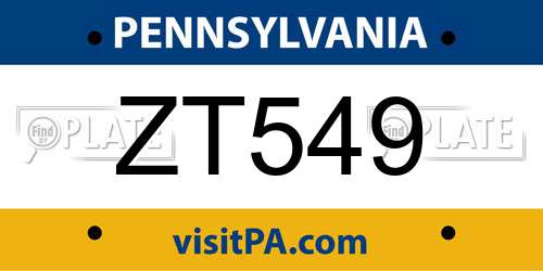 ZT549 Pennsylvania License Plate