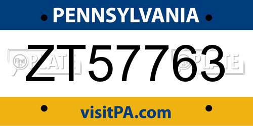 ZT57763 Pennsylvania License Plate