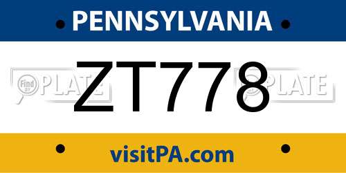 ZT778 Pennsylvania License Plate