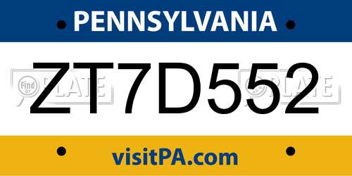 ZT7D552 Pennsylvania License Plate
