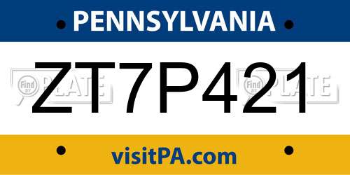 ZT7P421 Pennsylvania License Plate