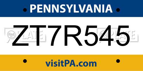 ZT7R545 Pennsylvania License Plate