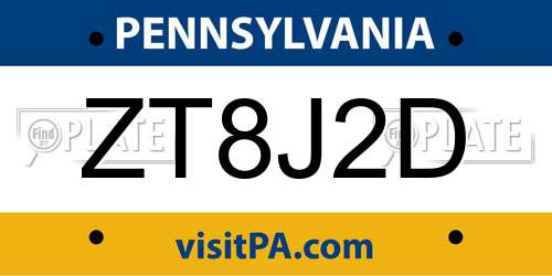 ZT8J2D Pennsylvania License Plate