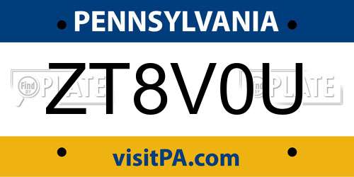 ZT8V0U Pennsylvania License Plate