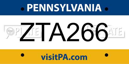 ZTA266 Pennsylvania License Plate
