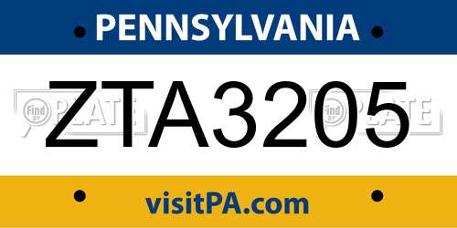 ZTA3205 Pennsylvania License Plate
