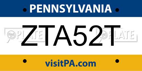 ZTA52T Pennsylvania License Plate