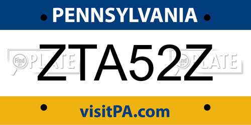 ZTA52Z Pennsylvania License Plate