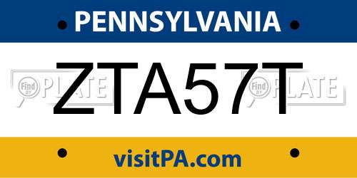 ZTA57T Pennsylvania License Plate