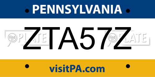 ZTA57Z Pennsylvania License Plate