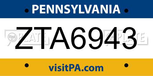 ZTA6943 Pennsylvania License Plate