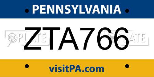 ZTA766 Pennsylvania License Plate