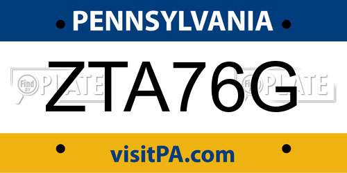 ZTA76G Pennsylvania License Plate