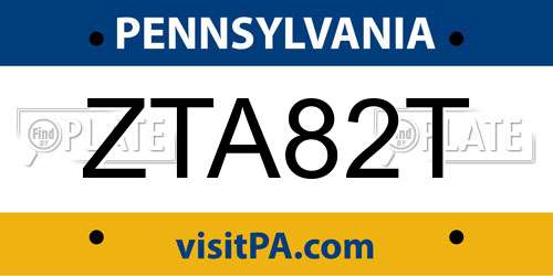 ZTA82T Pennsylvania License Plate