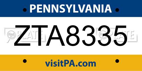 ZTA8335 Pennsylvania License Plate