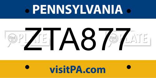 ZTA877 Pennsylvania License Plate