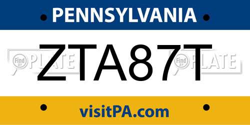 ZTA87T Pennsylvania License Plate