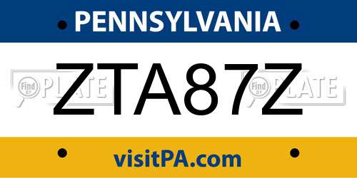 ZTA87Z Pennsylvania License Plate