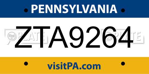 ZTA9264 Pennsylvania License Plate