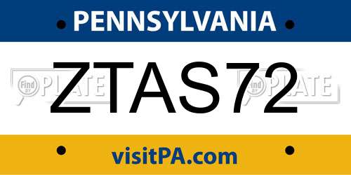 ZTAS72 Pennsylvania License Plate
