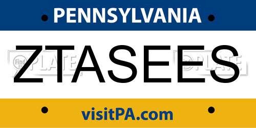 ZTASEES Pennsylvania License Plate
