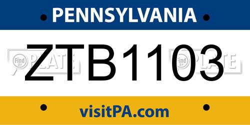 ZTB1103 Pennsylvania License Plate