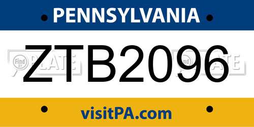 ZTB2096 Pennsylvania License Plate