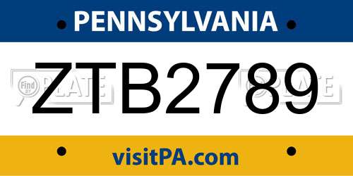 ZTB2789 Pennsylvania License Plate
