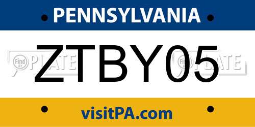ZTBY05 Pennsylvania License Plate
