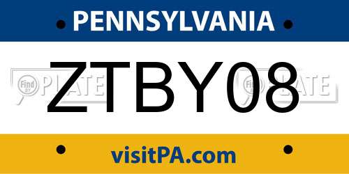 ZTBY08 Pennsylvania License Plate