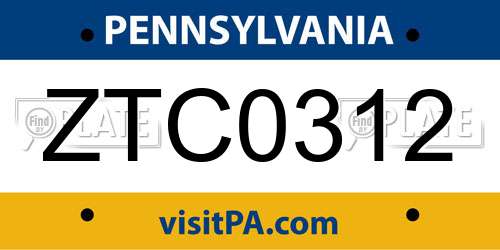 ZTC0312 Pennsylvania License Plate