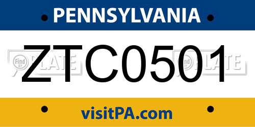 ZTC0501 Pennsylvania License Plate