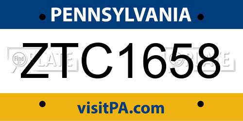 ZTC1658 Pennsylvania License Plate