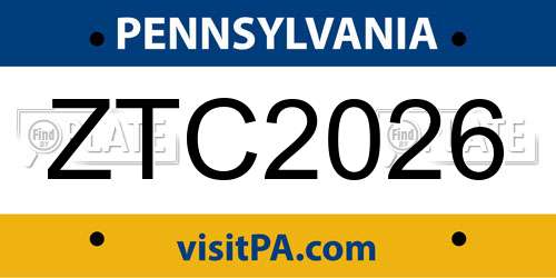 ZTC2026 Pennsylvania License Plate
