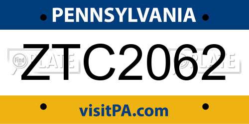 ZTC2062 Pennsylvania License Plate