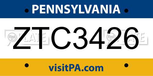 ZTC3426 Pennsylvania License Plate