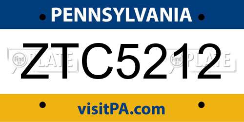 ZTC5212 Pennsylvania License Plate