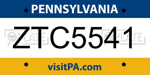ZTC5541 Pennsylvania License Plate