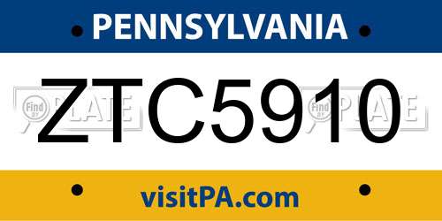 ZTC5910 Pennsylvania License Plate