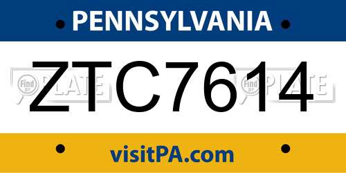 ZTC7614 Pennsylvania License Plate