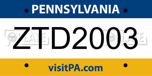 ZTD2003 Pennsylvania License Plate